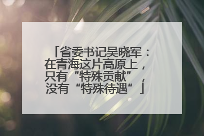 省委书记吴晓军：在青海这片高原上，只有“特殊贡献”，没有“特殊待遇”
