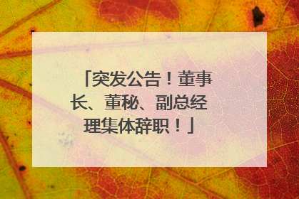 突发公告！董事长、董秘、副总经理集体辞职！