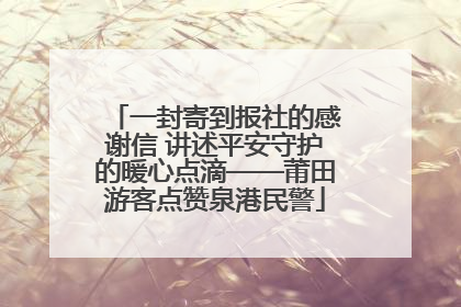 一封寄到报社的感谢信 讲述平安守护的暖心点滴——莆田游客点赞泉港民警