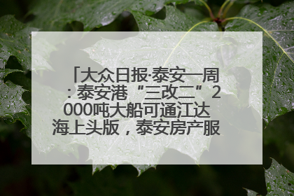大众日报·泰安一周：泰安港“三改二”2000吨大船可通江达海上头版，泰安房产服务改革经验全省推广