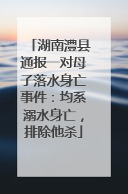 湖南澧县通报一对母子落水身亡事件：均系溺水身亡，排除他杀